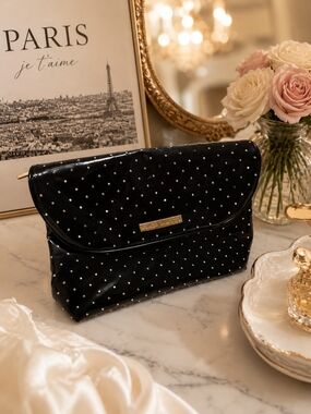 Vince Camuto Black Studded Patent Makeup Bag
